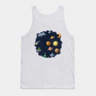 Outer space with aliens and planets. Tank Top